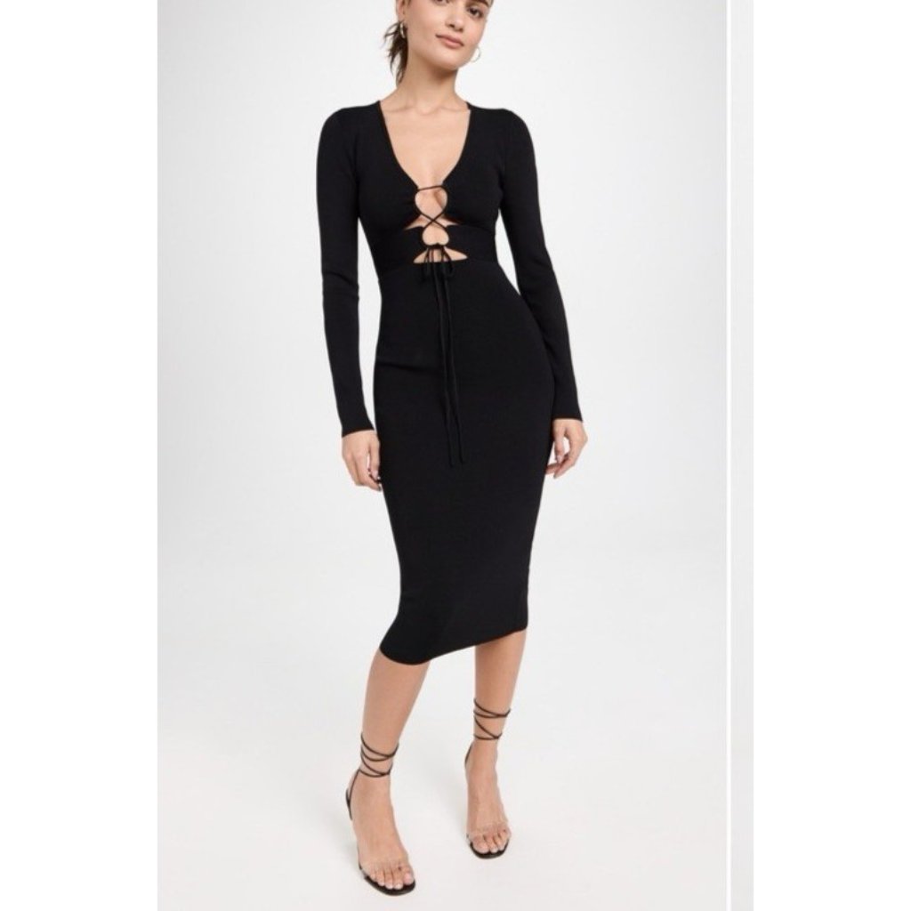Astr The Label Xs Jovie Knit Bodycon Sweater Dress Black Lace Up Open Front New